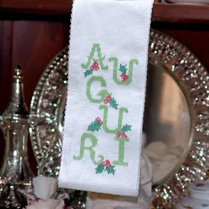 Ricamo mano punto croce striscia Buon Natale Auguri decoro camino porta mobili - Imagen 1 de 1