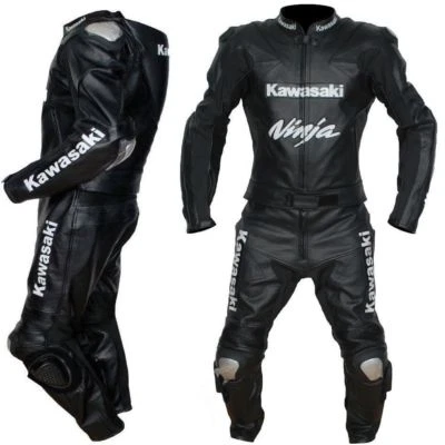 KAWASAKI Courses Combinaison de Moto en Cuir Hommes Moto en Cuir Veste Pantalon - Photo 1/2
