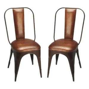 Home Square Industrial Chic Dining Chair in Brown - Set of 2 - Picture 1 of 3