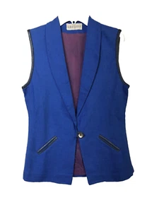 i magnin Weste Vintage blau Leinen Lederbesatz Paspel Gr. XS wunderschön Lux Couture Chic - Bild 1 von 6