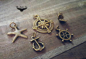 Pendentifs charmes assortis charmes nautiques avec anneaux de saut boussole bronze étoile de mer