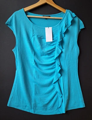 NEW Lafayette 148 Short Sleeve Sky Blue Ruffle Top Size XL - Image 1 of 4