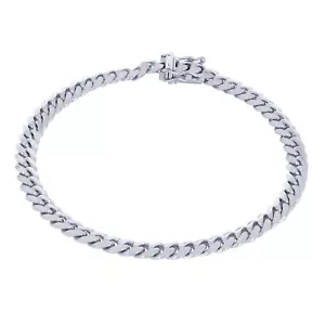 10K White Gold Solid Mens 5mm Miami Cuban Link Chain Bracelet Box Clasp 9" - Picture 1 of 8