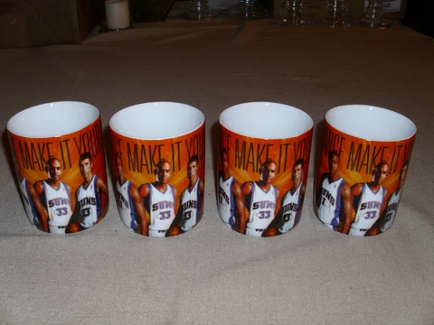 VINTAGE PLANET ORANGE MUGS SET OF 4 STEVE NASH GRANT HILL STOUDEMIRE BRAND NEW Cover