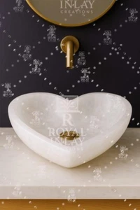 18" Heart Shaped Quartz Crystal Sink | Hand-Carved Stone Wash Basin Luxury bowl - Picture 1 of 9