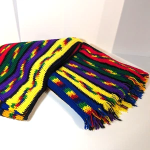 VTG Handmade Crochet Afghan Blanket Rainbow Stripes Lap Sofa Couch Throw, 8 x 6' - Picture 1 of 14