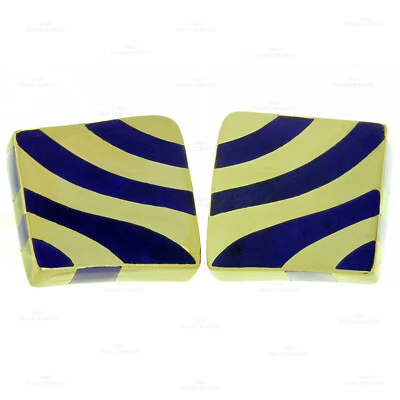 ANGELA CUMMINGS Striped Lapis Lazuli 18k Yellow Gold Earrings - Image 1 of 4
