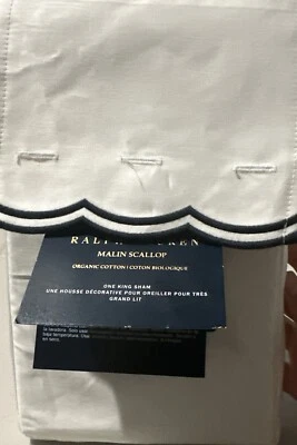 Ralph Lauren Organic Cotton Malin Scallop One King Sham White/blue New - Image 1 of 4