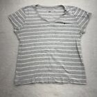 Tommy Hilfiger Shirt Womens XXL Grey Striped V Neck T Shirt Stretch