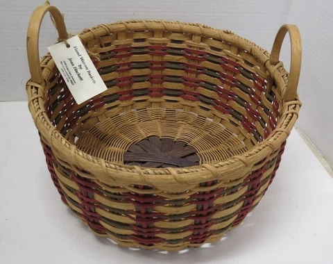 Vintage Hand Woven Basket 14” Diameter Signed Jean Hackett Cover