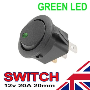 1 x Grün LED Ein/Aus Schwarz Rund Wippe Schalter Auto KFZ 20mm SPST Boot - Bild 1 von 2