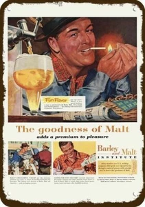1959 BARLEY & MALT INSTITUTE Vintage Look REPLICA METAL SIGN - MAN DRINKS BEER - Picture 1 of 1