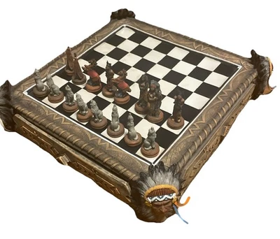 Rare Native American Indian Western Vintage Chess Set Showpiece Polyresin Read - Image 1 of 4