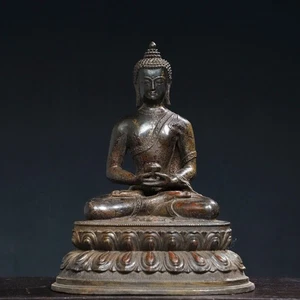 Estatua de Buda Shakyamuni dorada bronce templo budista tibetano antiguo de China de 10" - Imagen 1 de 9
