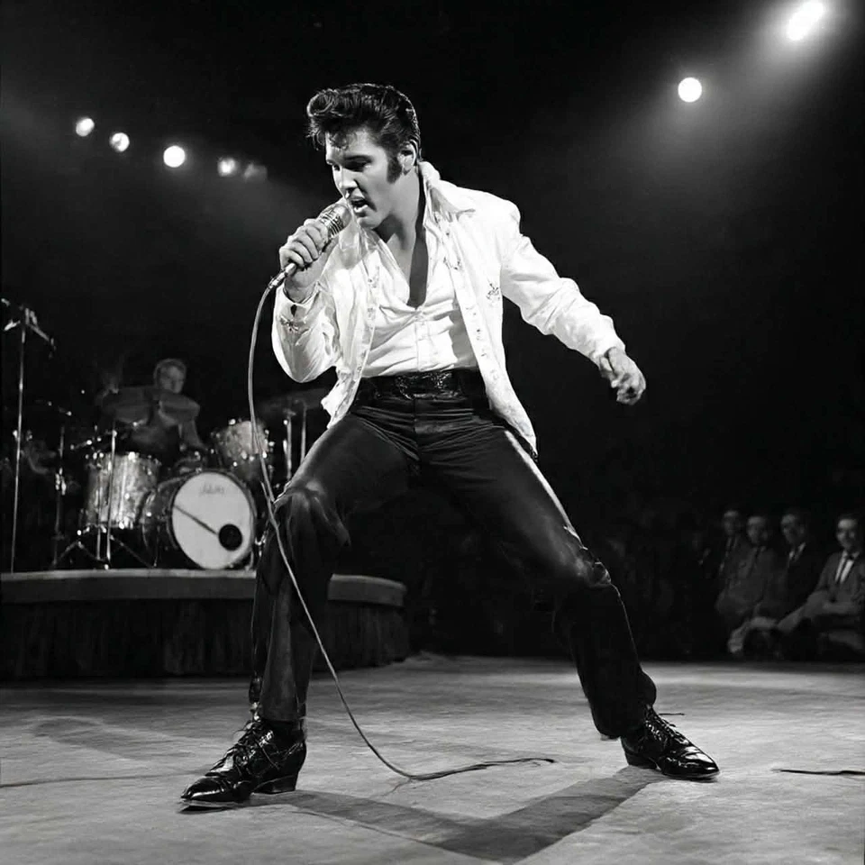 VINTAGE 1950s ELVIS DRESS SHOES BLACK LEATHER LACEUP OXFORDS MEN SZ 10.5 W WOW! - Image 1 of 4