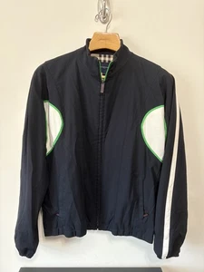 Burberry Golf Jacket Mens Large Navy Blue White Green Full Zip Retro Windbreaker - Picture 1 of 4