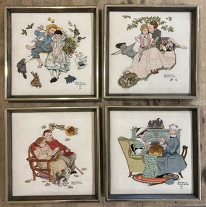 Vintage~Finished Norman Rockwell Cross Stitch LOT~4 Seasons Of Love Series~12x12 - Picture 1 of 16