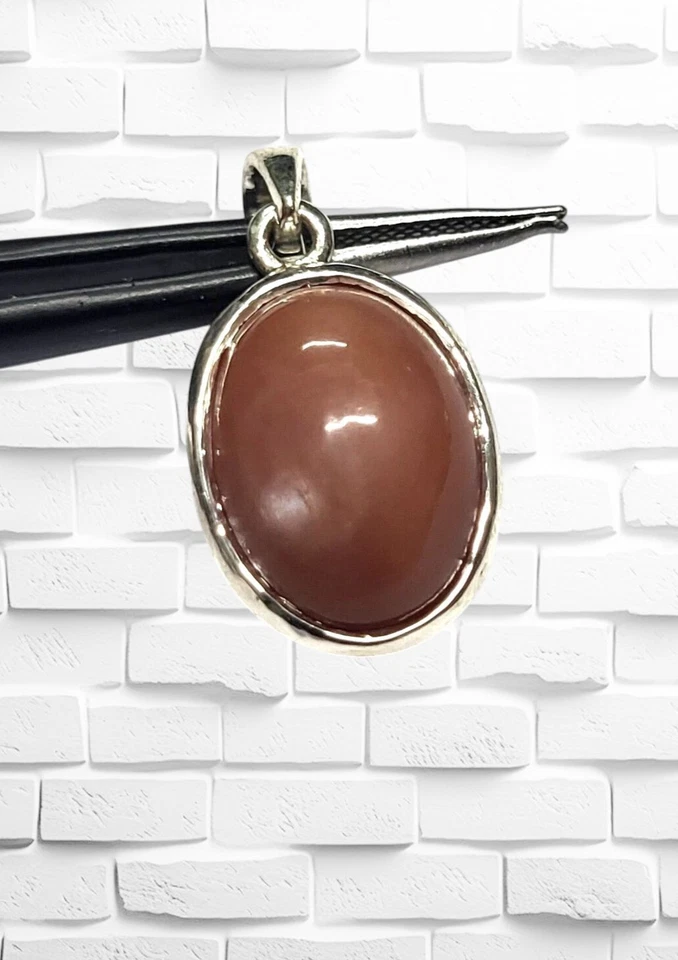 2.5cm Naturale Marrone Rosso Luna Ovale Gemma Ciondolo 925 Argento Sterling - Immagine 1 di 4