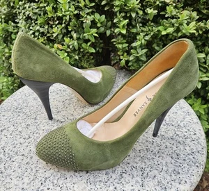 Rebeca Sanver Green Suede Leather Hidden Platform Heel Pump Size : 40EU , 9.5US - Picture 1 of 19