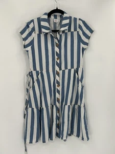 Wonder Nation Dress Girls XL 14-16 Striped Button Front Collared Pockets Casual - Picture 1 of 6