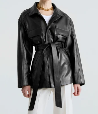 Women Black Leather Trench Coat Pure Lambskin Size S M L XL XXL 3XL Custom Made - Image 1 of 4
