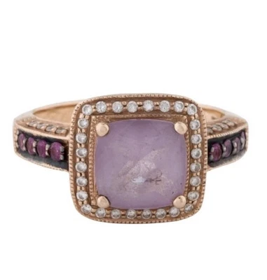 Le Vian 14k Pink Sapphire Amethyst & Diamond Halo Rose Gold Ring Size 6.75 - Image 1 of 4