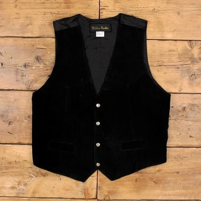 Vintage Western Frontier Suede Gilet XL 90s Vest Black - Image 1 of 4