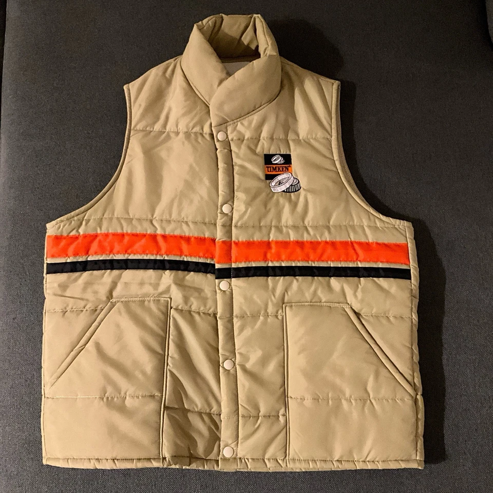 Chaleco acolchado Holloway de colección L para hombre informal a rayas retro años 70 hecho en EE. UU.  Foto 1 de 4