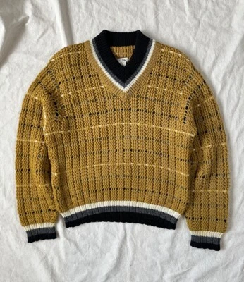 Suéter de Colección Años 60 MAN ABOUT TOWN Hollywood Cuello en V 100% Lana Dorado L Hecho en Italia Foto 1 de 4