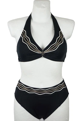 Lidea Bikini Größe 36 C Cup Bademode Schwarz Weiß Gold Neckholderbikini Sommer - Bild 1 von 4