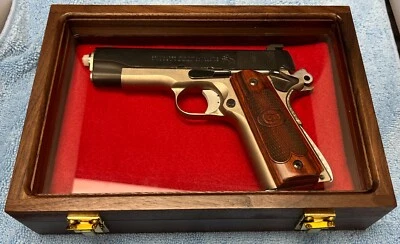 PISTOL GUN PRESENTATION CASE GLASS TOP WOOD BOX COLT 1911 STYLE PISTOLS KIMBER - Image 1 of 4