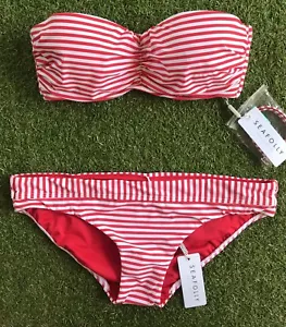 New Seafolly Riviera Stripe Bandeau Top & Hipster Pant - Size AU16 / US12 - Bild 1 von 5