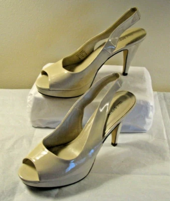 call it spring beige peep toe high heels Womens size 10 shoes slip on Back strap - Image 1 of 4