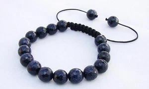 Pulsera Shamballa para hombre todas las cuentas de piedra dorada azul de 10 mm - Imagen 1 de 1