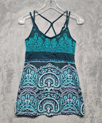 Athleta Top Womens Extra Small Green Teal Purple Printed Athletic Tank No Pads - Image 1 of 4
