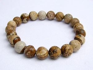 Pulsera de piedras preciosas naturales para hombre imagen jaspe cuentas de 10 mm elástica de 8 pulgadas - Imagen 1 de 2