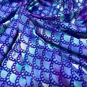 4 Way Stretch Fabric Mermaid Scales Dark Blue print Spandex by Yard for Swimwear - Picture 1 of 6