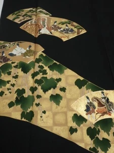 2U01z270 Japanese Kimono Silk FABRIC Heian noble Black 62.2x29.5 - Picture 1 of 9