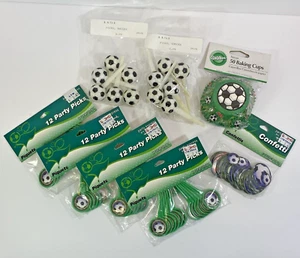 Soccer Sports Party Decor Cupcake Toppers Confetti Cupcake Baking Cups Lot - Picture 1 of 14