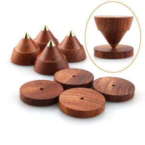 4Set HiFi Amplifier Speakers Rosewood Spike Isolation Stand Feet + Pads 23x20mm - Picture 1 of 7