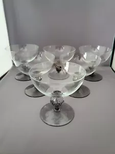6 MCM BOHEMIA CRYSTAL CLEAR & SMOKE BALL TWIST STEM CHAMPAGNE GLASSES - Picture 1 of 4
