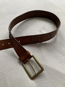 Linea Pelle Brown Hand Made Genuine Leather Bronze Studded & Buckle Belt Sz M - Picture 1 of 6