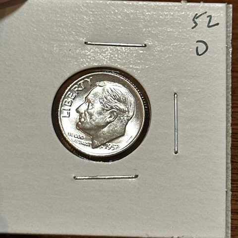 1952 D Roosevelt Dime BU Uncirculated Mint State 90% Silver Free Shipping Cover