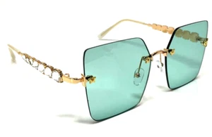WOMENS OVERSIZED AVIATOR RHINESTONE STUDDED SQUARE RIMLESS RETRO SUNGLASSES NWT - Picture 1 of 9