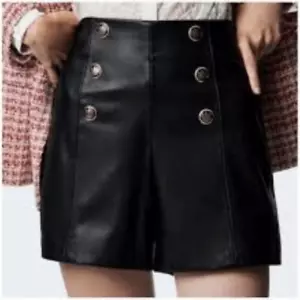 Zara High Waisted Metal Button Faux Black Leather Shorts Size MED NWT - Picture 1 of 8