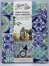 Fiesta Fabric Tablecloth Indoor Outdoor Blue/Green 70” (178 cm) Round Seats 4-6