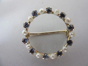 14K Yellow Gold Pearl Circle Pin Brooch - Picture 1 of 12