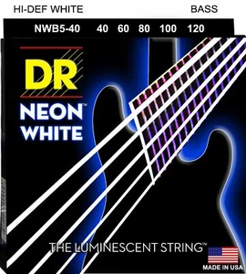 DR NWB5-40 Neon White Bass Guitar Strings 5-String Set; gauges 40-120 - Picture 1 of 2