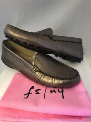 法国鞋底 FS/NY 女式 Stella 青铜金属麂皮绒懒人鞋乐福鞋 10 码 — 第 1/4 张图片