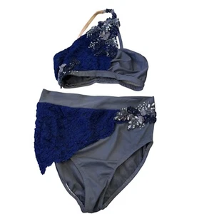 Handcrafted Embellished Bling, Rose & Lace One Shoulder Two Piece Swimsuit SZ L - Picture 1 of 15